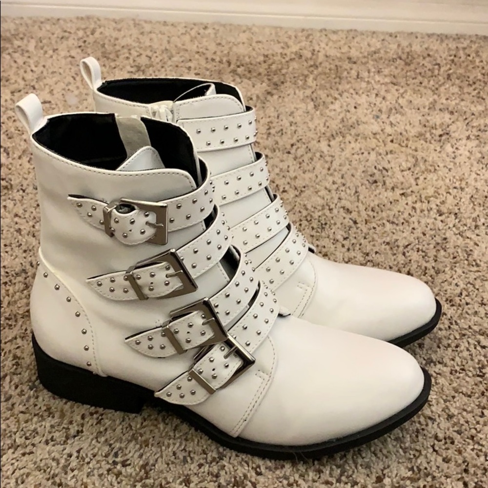 White studded combat boots